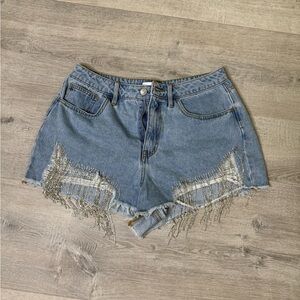 Denim Fringe Women Shorts